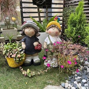 盆栽小戀人娃娃一對46cm花器 美式鄉村 復古 花園 園藝擺件 民宿 庭院 擺飾造景 46CM