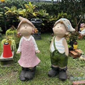 造景大娃娃一對 80CM 園藝花器 美式鄉村 復古 花園 擺件 民宿庭院造景